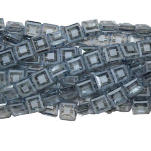 14mm Flat Square / Textured - Lt Sapphire - 30cm Strand