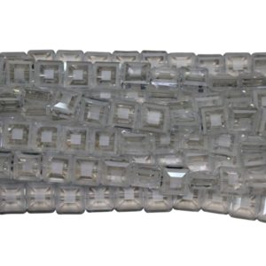 14mm Flat Square / Textured - Clear - 30cm Strand