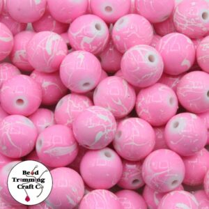 Round Bead – 16mm – Pink / White