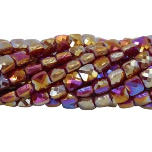 6mm Flat Faceted Square - Fuchsia AB - 30cm Strand