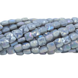 6mm Flat Faceted Square - Grey AB - 30cm Strand
