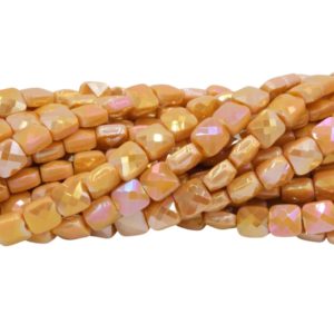 6mm Flat Faceted Square - Orange AB - 30cm Strand