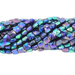 6mm Flat Faceted Square - Purple AB - 30cm Strand