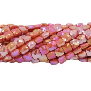 6mm Flat Faceted Square - Red AB - 30cm Strand