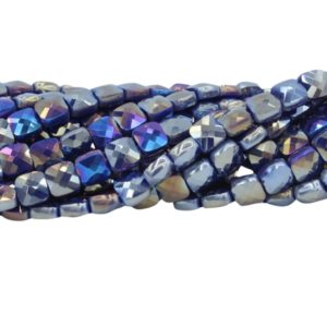 6mm Flat Faceted Square - Blue AB - 30cm Strand