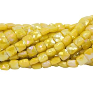 6mm Flat Faceted Square - Yellow AB - 30cm Strand