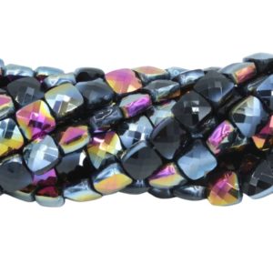6mm Flat Faceted Square - Black AB - 30cm Strand