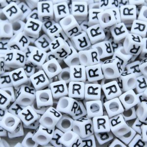 Alphabet Cube - 6mm - R - White / Black