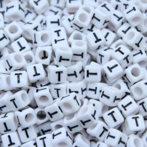 Alphabet Cube - 6mm - T - White / Black
