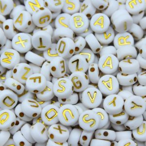 Alphabet Coin - 7mm - White / Gold Mix
