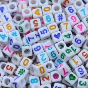 Number Cube - 8mm - Mix - White / Multi Colour
