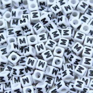 Alphabet Cube - 6mm - M - White / Black