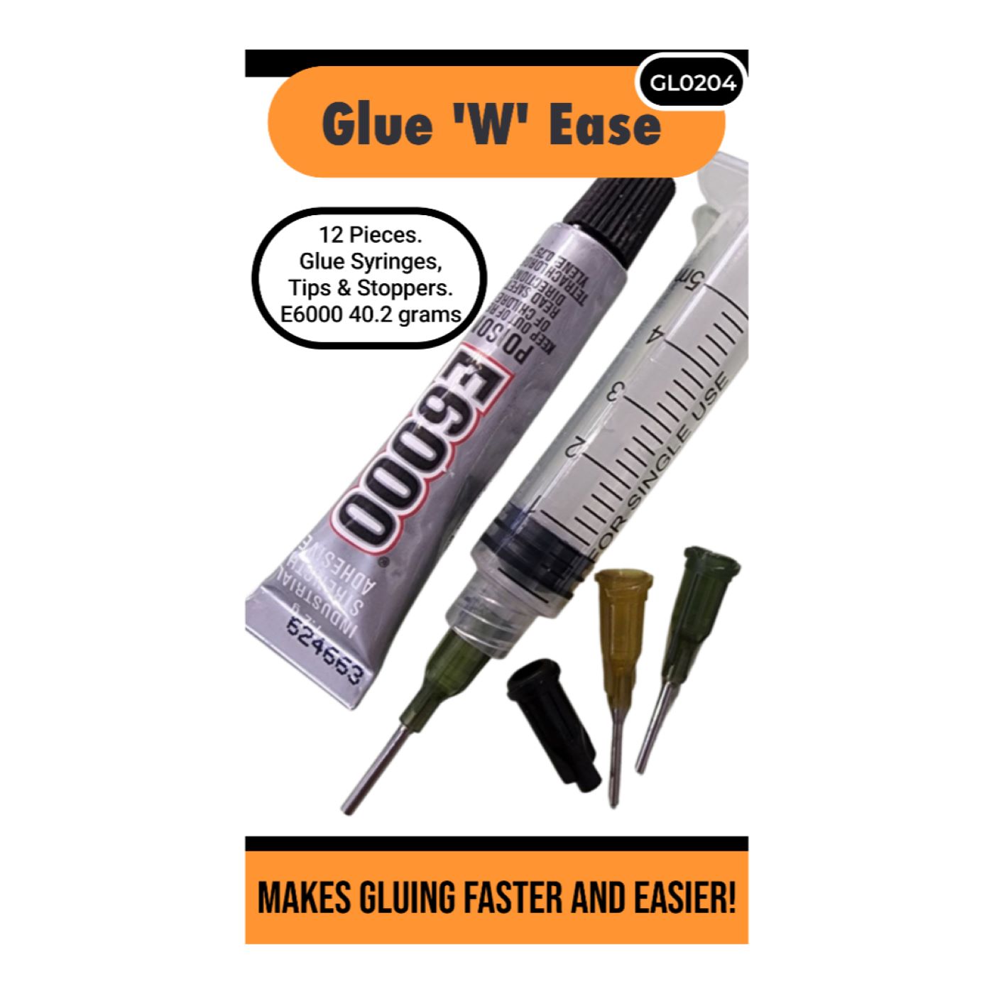 Glue ‘W’ Ease Syringes, Tips, Stoppers & E6000 40.2gms Bead