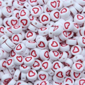 Heart - Coin - 7mm - White / Red Outline