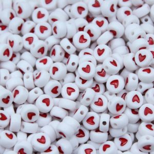 Heart - Coin - 7mm - White / Red