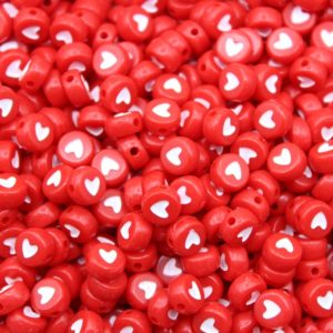 Heart - Coin - 7mm - Red / White