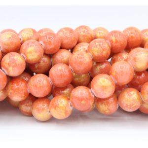 8mm Filler / Gold Feature Bead - Orange - 40cm Strand