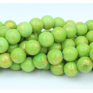 8mm Filler / Gold Feature Bead - Lt Green - 40cm Strand