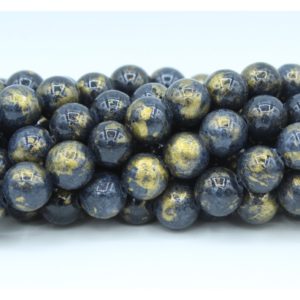 8mm Filler / Gold Feature Bead - Grey - 40cm Strand