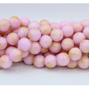 8mm Filler / Gold Feature Bead - Lt Pink - 40cm Strand