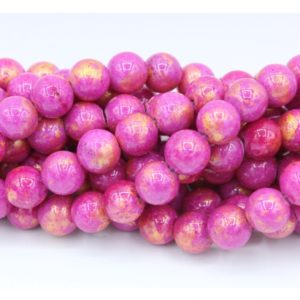 8mm Filler / Gold Feature Bead - Dk Pink - 40cm Strand