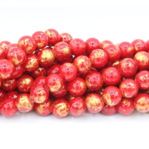 8mm Filler / Gold Feature Bead - Red - 40cm Strand