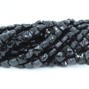 6mm Flat Faceted Square - Black - 30cm Strand