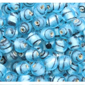 8mm Round - Foil with Stripe - Blue / Black