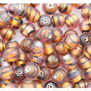 8mm Round - Foil with Stripe - Brown