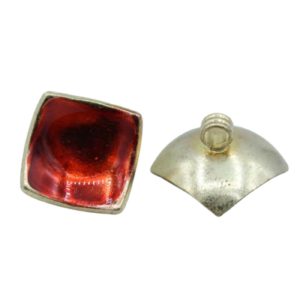 Vintage Enamel Square Button - 15mm - Indian Red