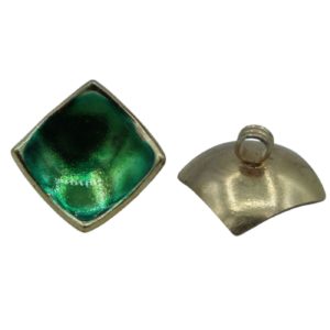 Vintage Enamel Square Button - 15mm - Light Emerald