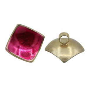 Vintage Enamel Square Button - 15mm - Padparadscha