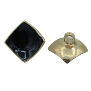 Vintage Enamel Square Button - 15mm - Jet