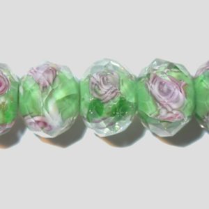 Rondelle - Floral Faceted - 12mm - Green - 16cm Strand