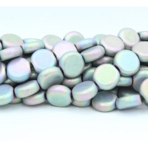 Hematite - 10mm Coin Shape - Lt Green Iris - 40cm Strand