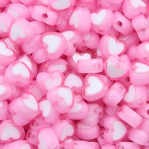 8mm Heart Bead - Pink / White