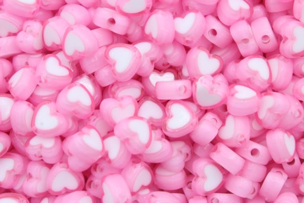 8mm Heart Bead - Pink / White
