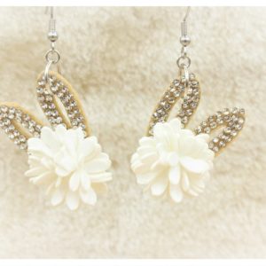 Easter Bunny Flower / Crystal Ear Earrings - 35 x 28mm