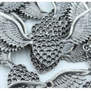 Heart Setting / Wings - 76 x 40mm - Antique Silver