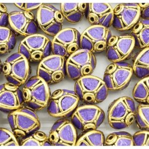 Flat Bicone Shape - 14 x 12mm - Antique Gold / Purple