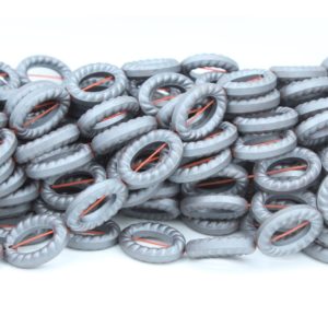 Hematite - Textured Hollow Oval - 15mm - 39cm Strand - Matte