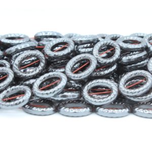 Hematite - Textured Hollow Oval - 15mm - 39cm Strand