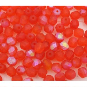 6mm - Czech Fire Polished - Faceted - Red Frost AB