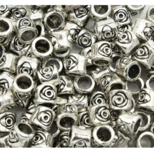 Floral Barrel - 7mm - Large Hole - Antique Silver