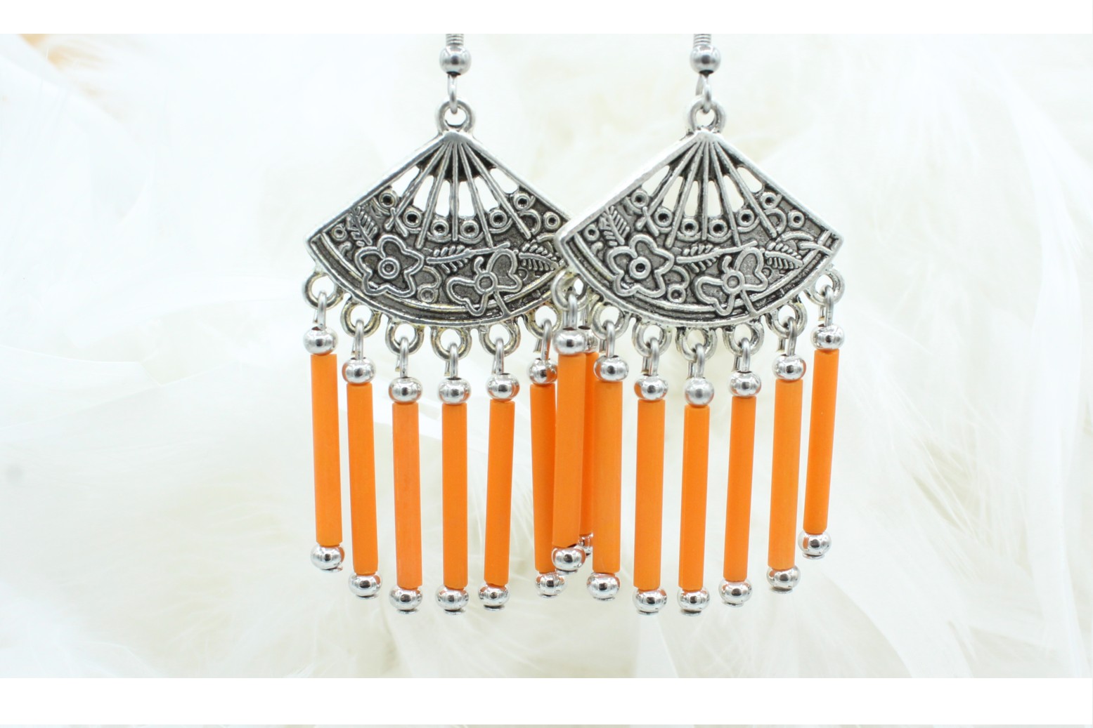 Fan / Bugle Earring 50mm Orange Bead, Trimming & Craft Co