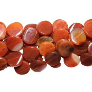 Red Line Agate - Twist Coin - 18mm - 39cm Strand