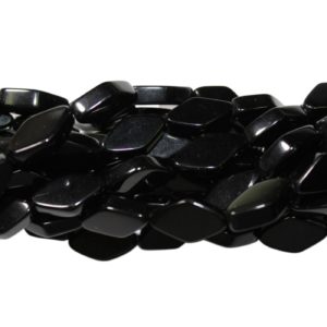 Black Agate - Flat Diamond - 18 x 11mm - 40cm Strand