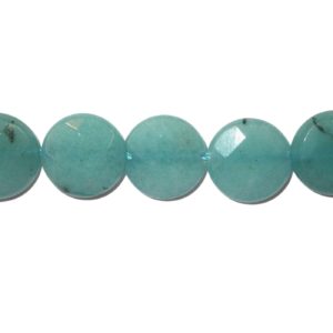 Jade - Faceted Coin - 15mm - Blue - 38cm Strand