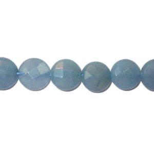 Jade - Faceted Coin - 10mm - Blue - 38cm Strand