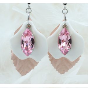 3 Layer Leaf / Crystal Earrings - 45mm - Pink